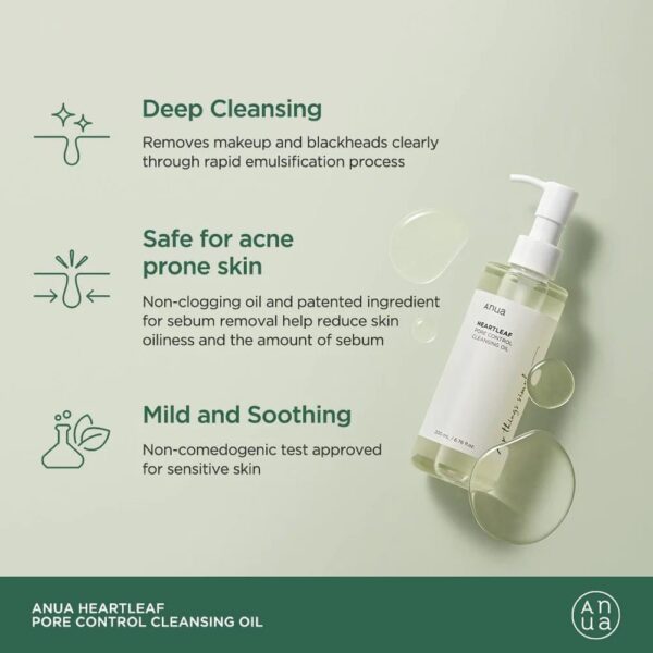 Anua Cleansing Oil - Ulei de curățare pentru controlul porilor Heartleaf, 200ml - Imagine 2