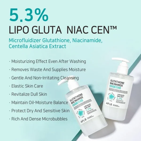 Gel de duș cu glutathion și niacinamidă, APLB, 300ml - Imagine 4