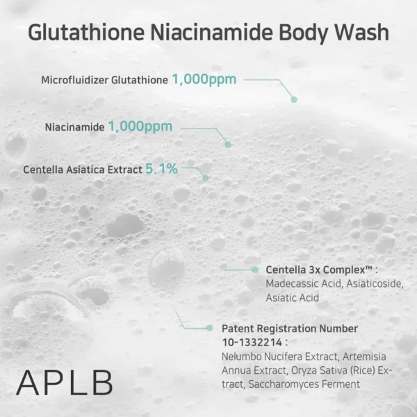 Gel de duș cu glutathion și niacinamidă, APLB, 300ml - Imagine 3