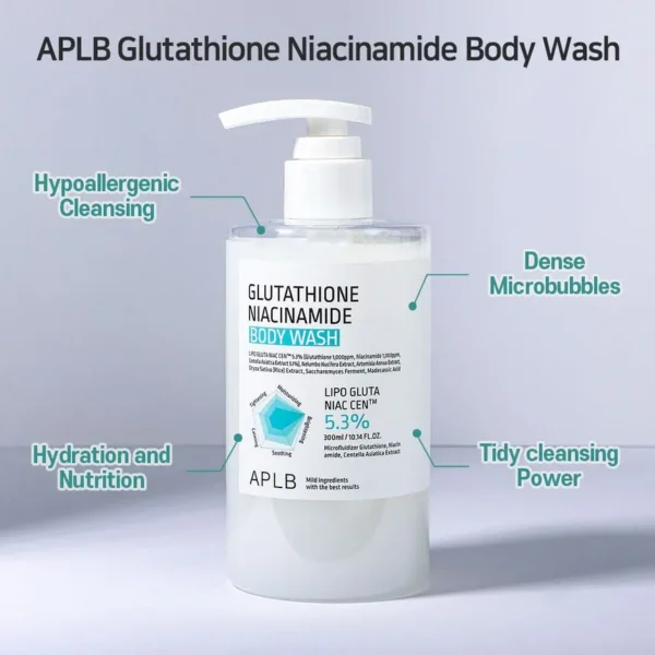 Gel de duș cu glutathion și niacinamidă, APLB, 300ml - Imagine 2