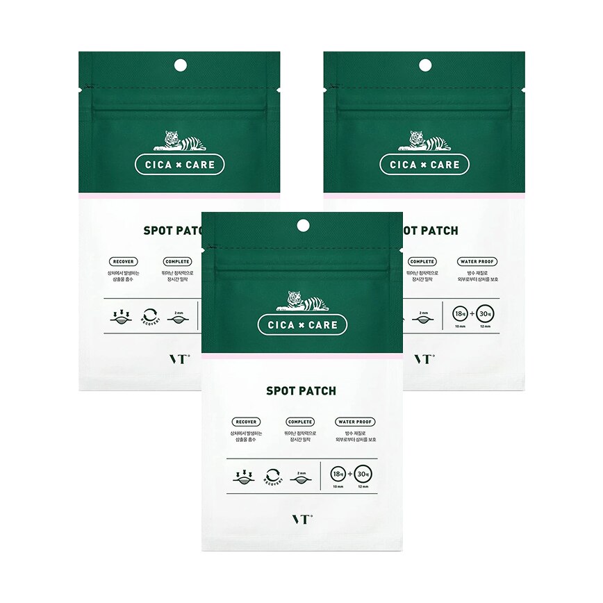 Set 3 pachete plasturi pentru acnee, Cica Spot Patch, VT Cosmetics, 144 buc