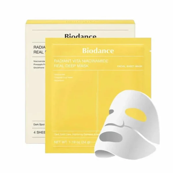 Set masti pentru stralucire, Radiant Vita Niacinamide Real Deep Mask, Biodance, 34g * 4buc - Imagine 1