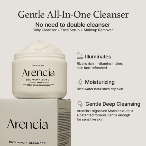 Arencia - Spuma de curatare faciala cu mochi de orez si mucina melc, Rice Mucin Cleanser, 120g - Imagine 3