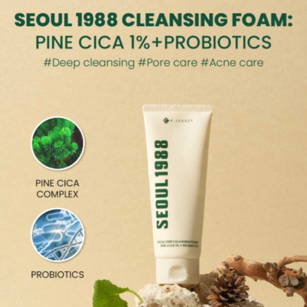 K-SECRET - SEOUL 1988 Cleansing Foam : Pine Cica 1% + Probiotics, 150ml - Imagine 2