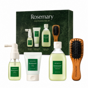 Aromatica - Rosemary Scalp Scaling Trial Kit (With Mini Wooden Hair Brush) - 1set (4items)